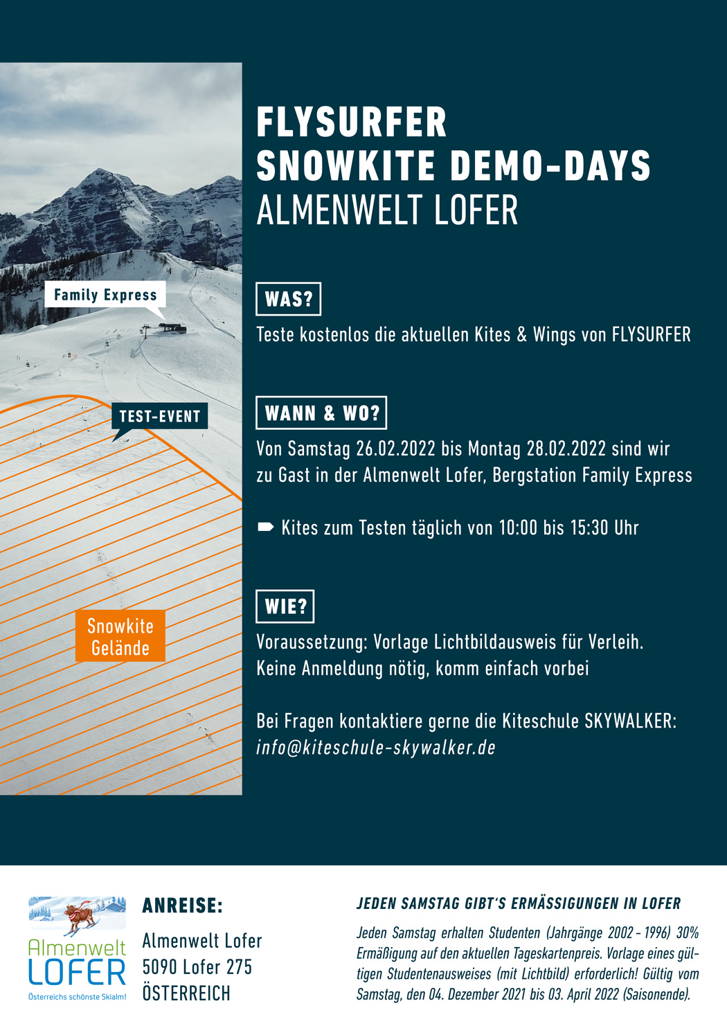 Flyer Snowkite Demo-Days Almenwelt Lofer